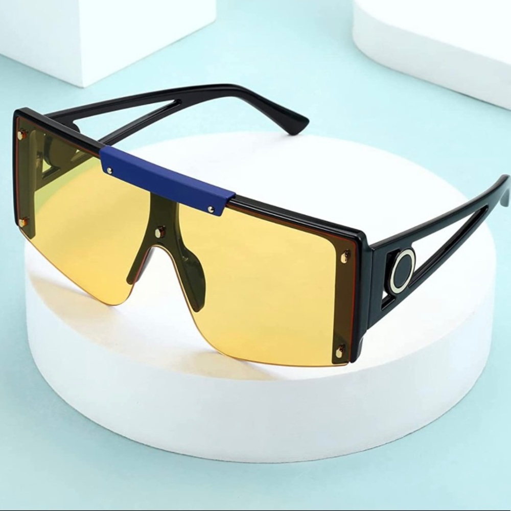 Oversized Square Flat Top Shield Sunglasses One Piece Frameless Stylish Eyewear